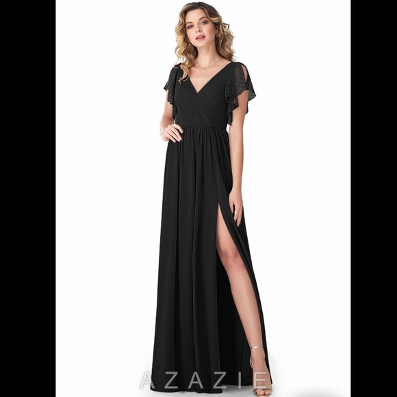 Azazie Zella Black Maxi Dress - Picture 1 of 6